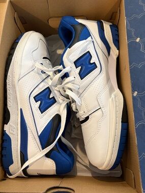 Barely worn New Balance 550 White and Royal Blue Court Sneakers